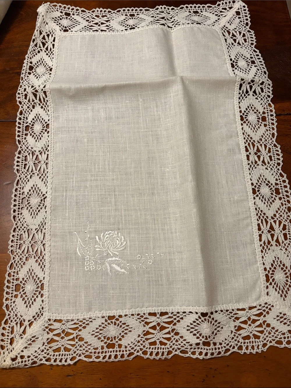 Vintage Irish Linen 12x18 White Lace Embroidered NIB